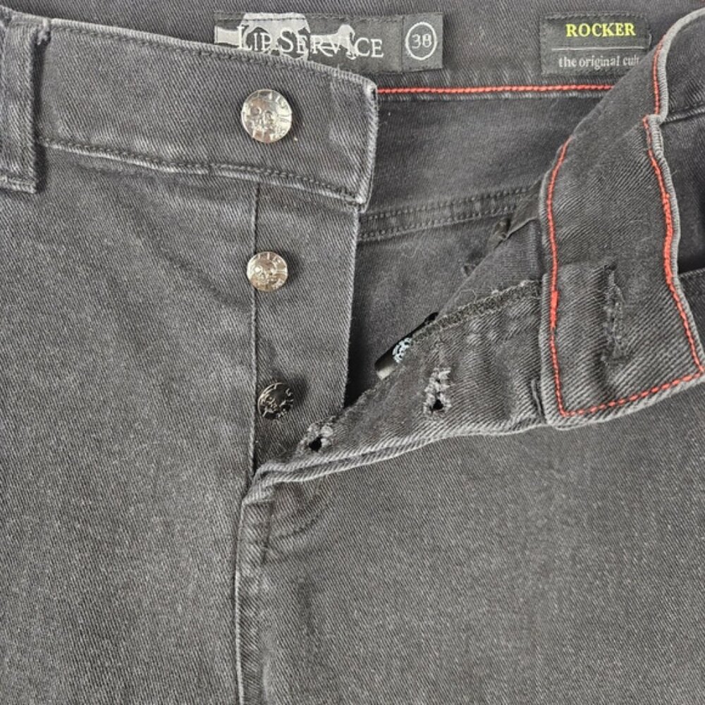 Lip Service Black Wash Mid Rise Lace Up Rocker Bootcut Jeans - Picture 5 of 8